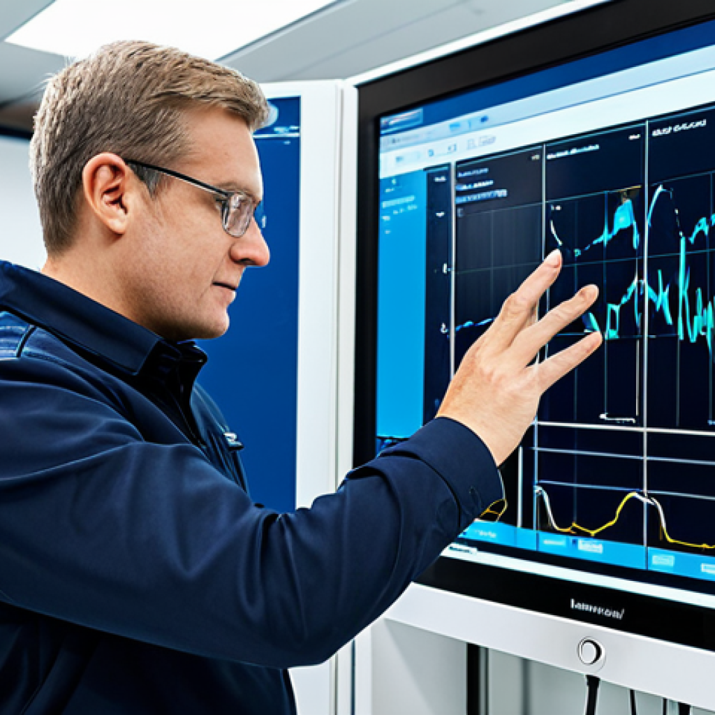 A professional water management specialist in modest business casual attire, observing complex digital dashboards displaying real-time water flow rates, pressure data, and quality analytics in a modern, high-tech control room of a German water utility. The environment is clean and brightly lit by screen glows. The specialist stands in a natural pose, fully clothed, appropriate attire, safe for work, perfect anatomy, correct proportions, natural body proportions, well-formed hands, proper finger count, professional photography, high quality, appropriate content, professional.