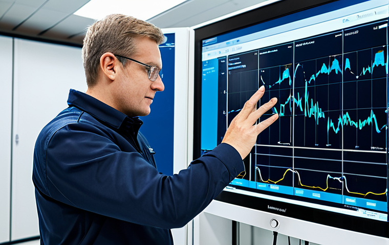 A professional water management specialist in modest business casual attire, observing complex digital dashboards displaying real-time water flow rates, pressure data, and quality analytics in a modern, high-tech control room of a German water utility. The environment is clean and brightly lit by screen glows. The specialist stands in a natural pose, fully clothed, appropriate attire, safe for work, perfect anatomy, correct proportions, natural body proportions, well-formed hands, proper finger count, professional photography, high quality, appropriate content, professional.
