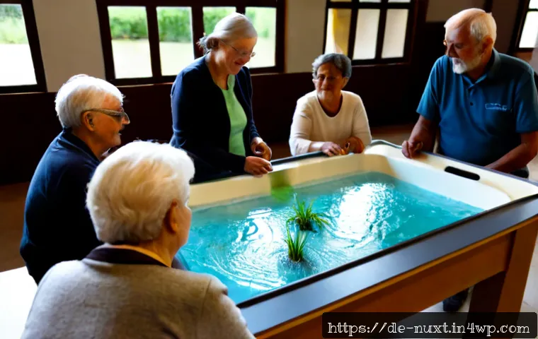 수자원 관리에서의 대중 교육 방법 - Photorealistic public water conservation workshop in a bright German community center, diverse adult...